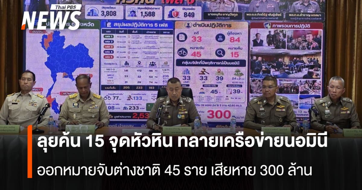 ลุยค้น 15 จุดหัวหิน ทลายเครือข่ายนอมินี ออกหมายจับต่างชาติ 45 ราย เสียหาย 300 ล้าน